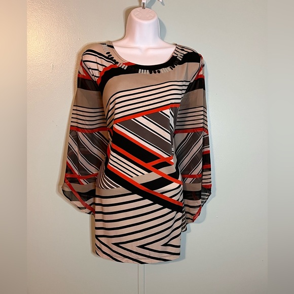 Alfani Blouse Size 3X Black Gray‎ Red Stripes *No Pull On Zipper* - Picture 1 of 13